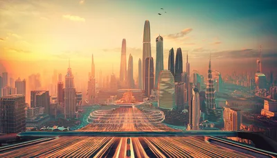 Futuristic Cityscape With High Speed Light Trails