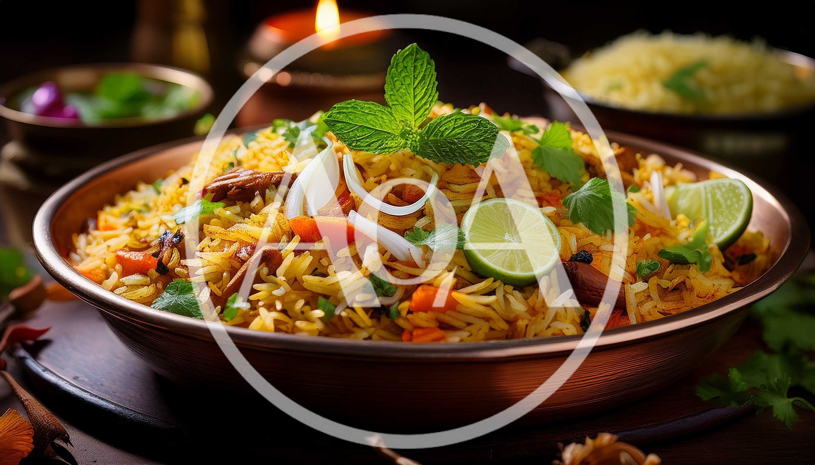 Delicious Chicken Biryani Served In A Copper Bowl