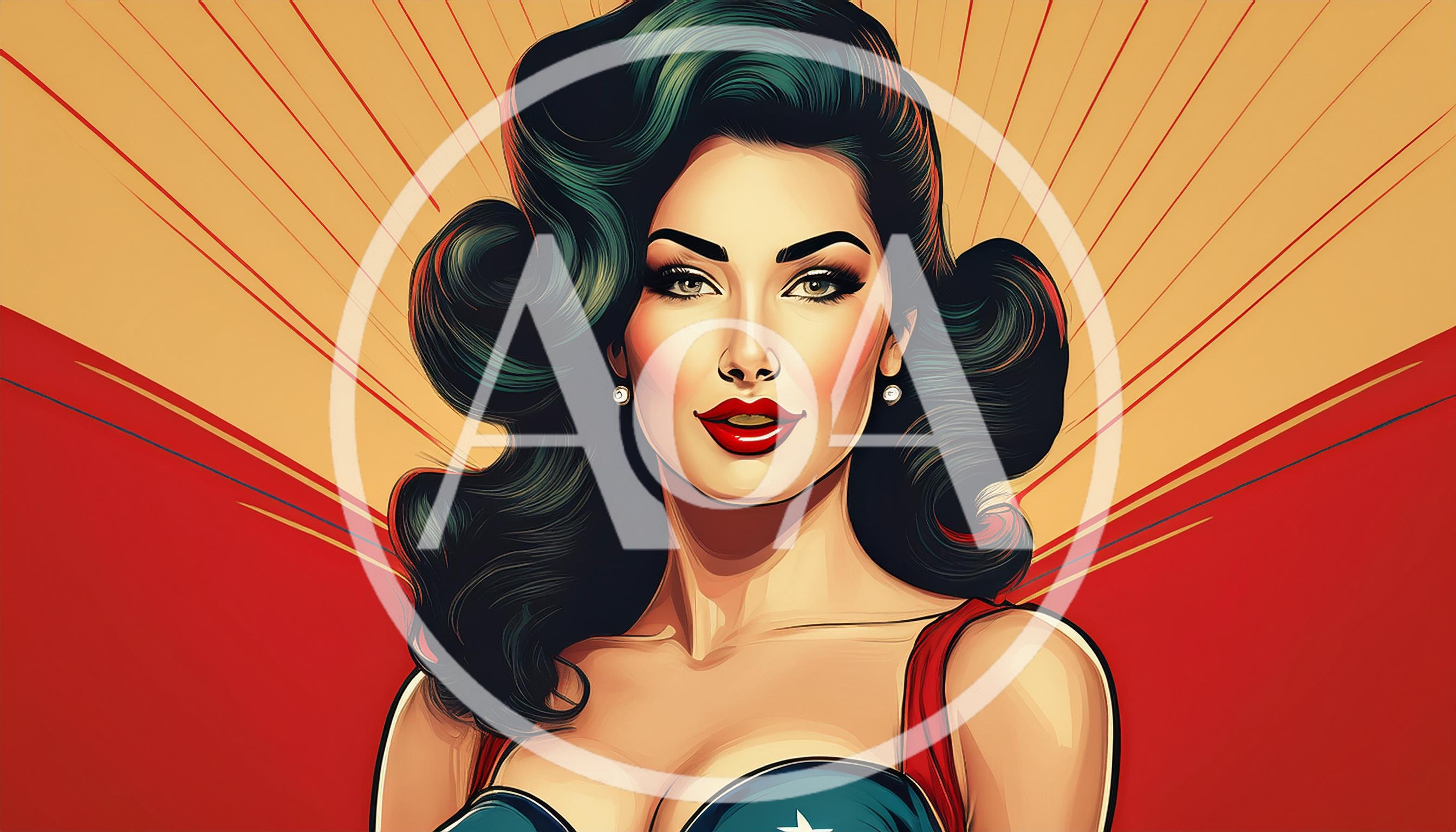 Pop Art Style Portrait Of A Vintage Superheroine