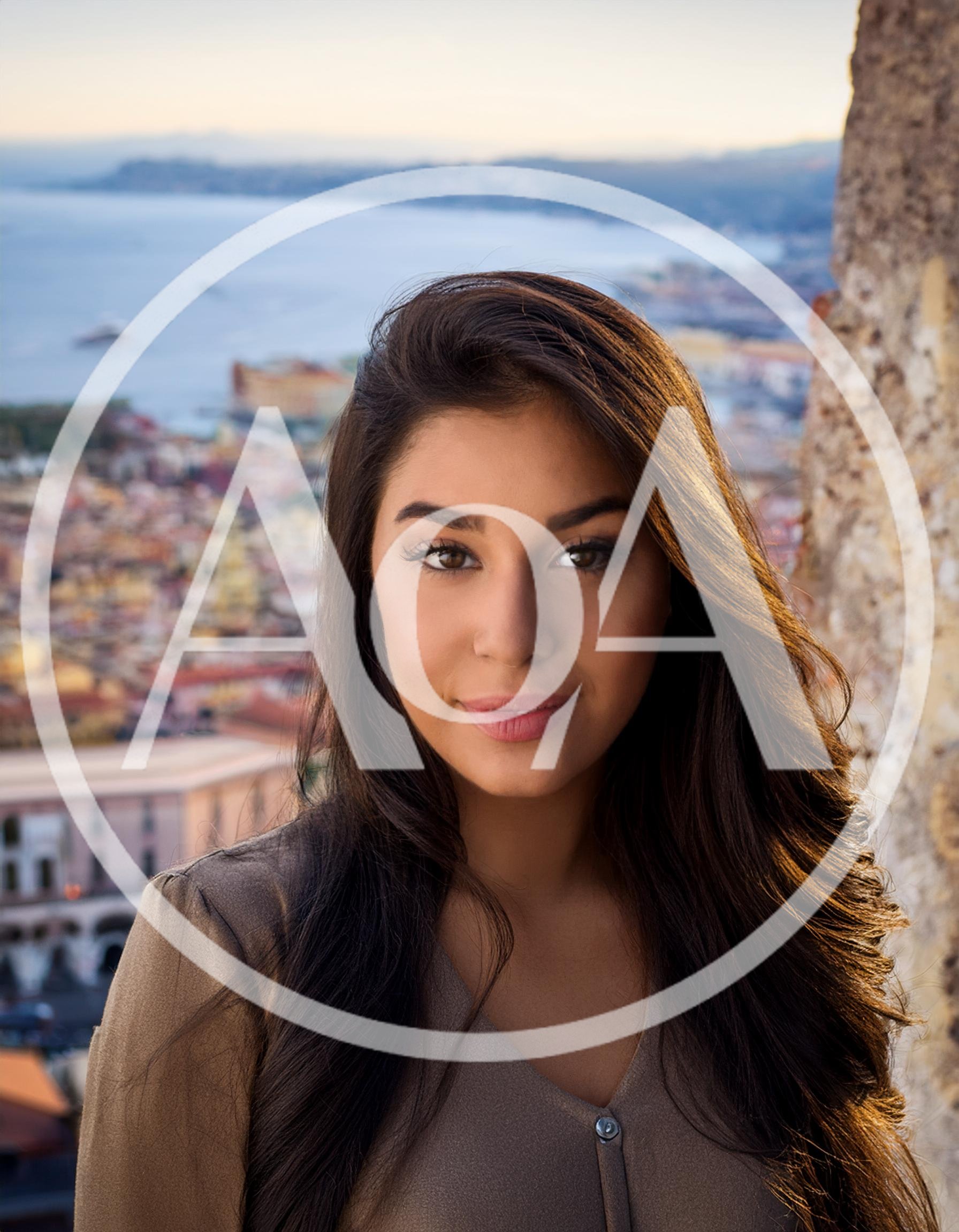 Portrait Of A Young Woman Overlooking A Coastal City