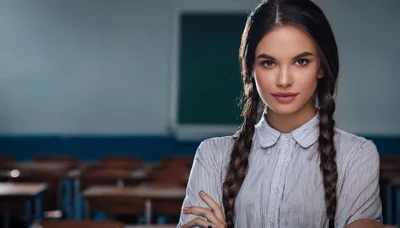 Young Female Student Standing In A Classroom