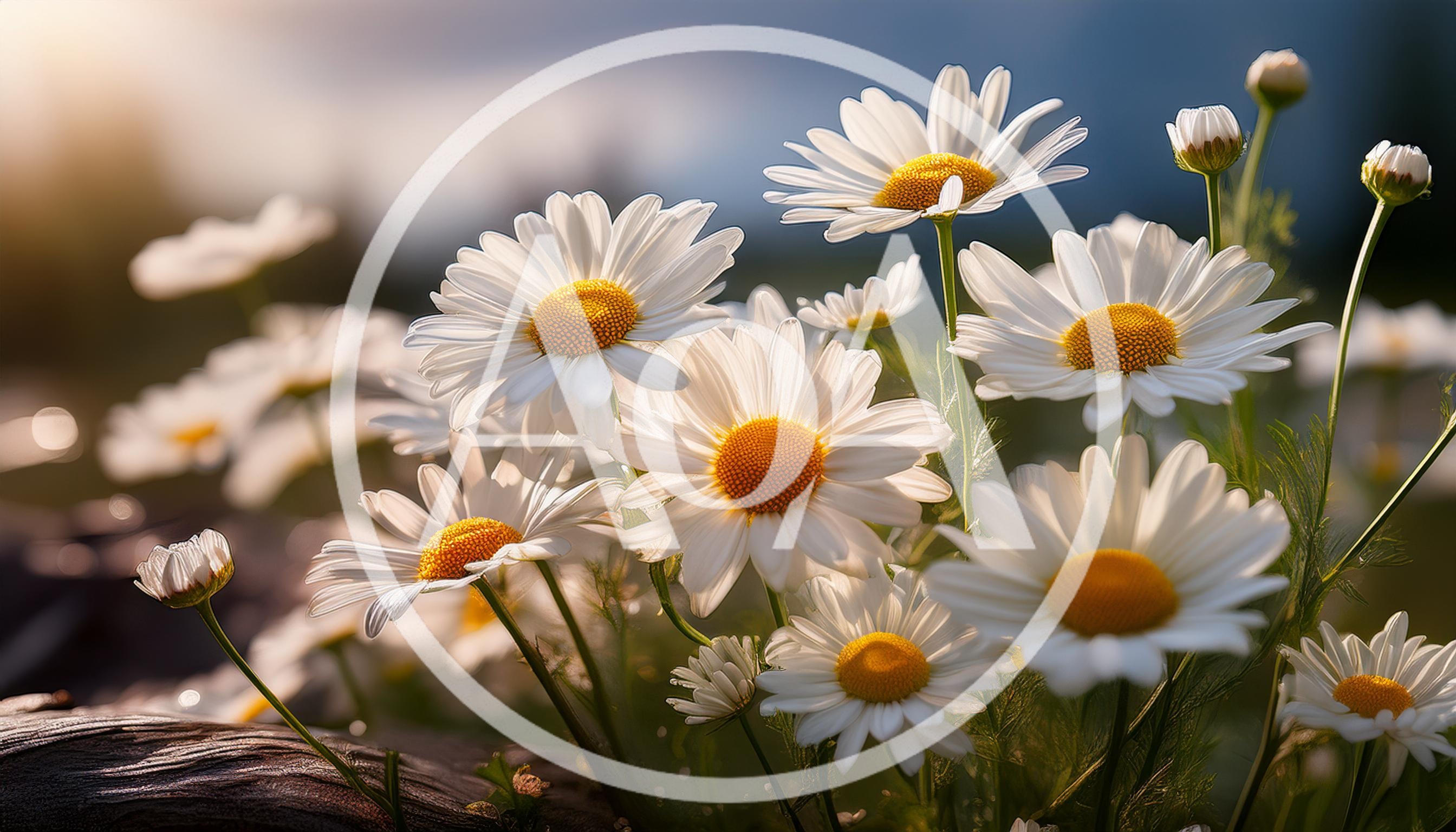 Sunlit White Daisy Flowers In A Meadow