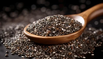 Wooden Spoon Filled With Raw Chia Seeds