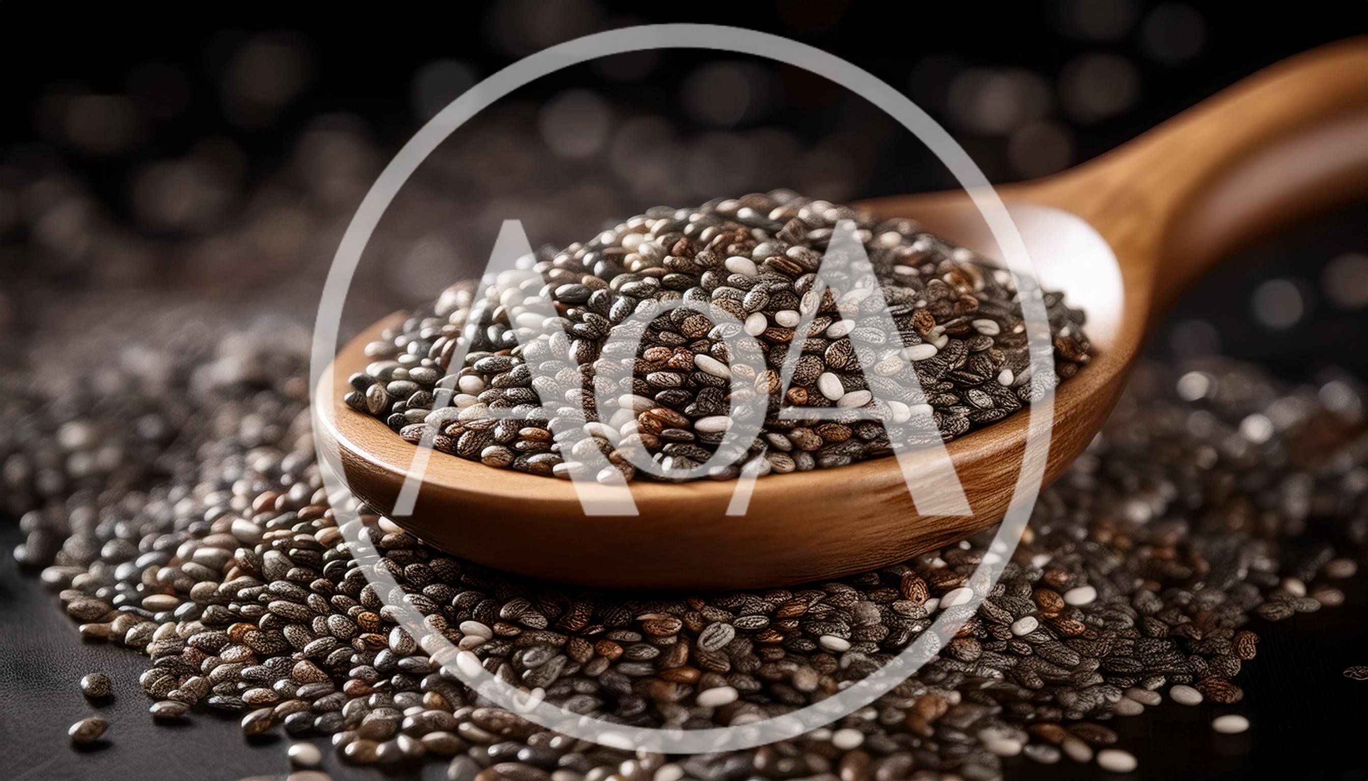 Wooden Spoon Filled With Raw Chia Seeds