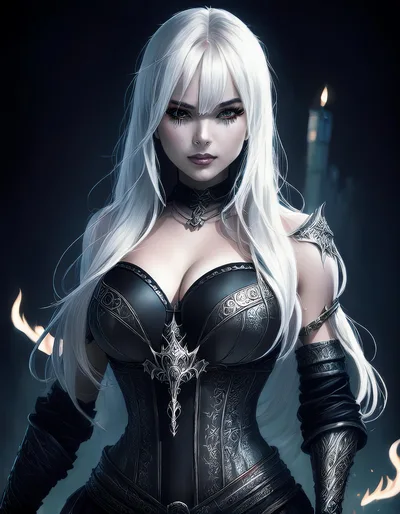 Fantasy Gothic Woman With White Hair And Armor
