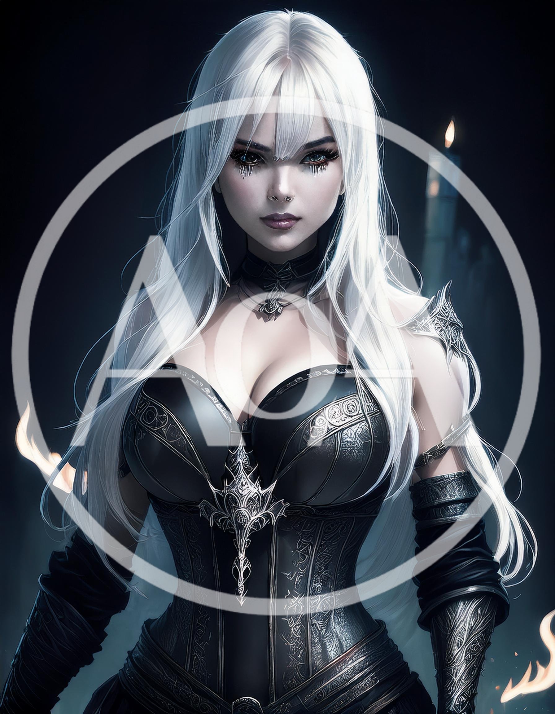 Fantasy Gothic Woman With White Hair And Armor