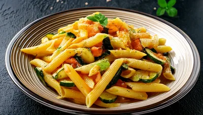 Penne Pasta With Zucchini And Roasted Vegetables
