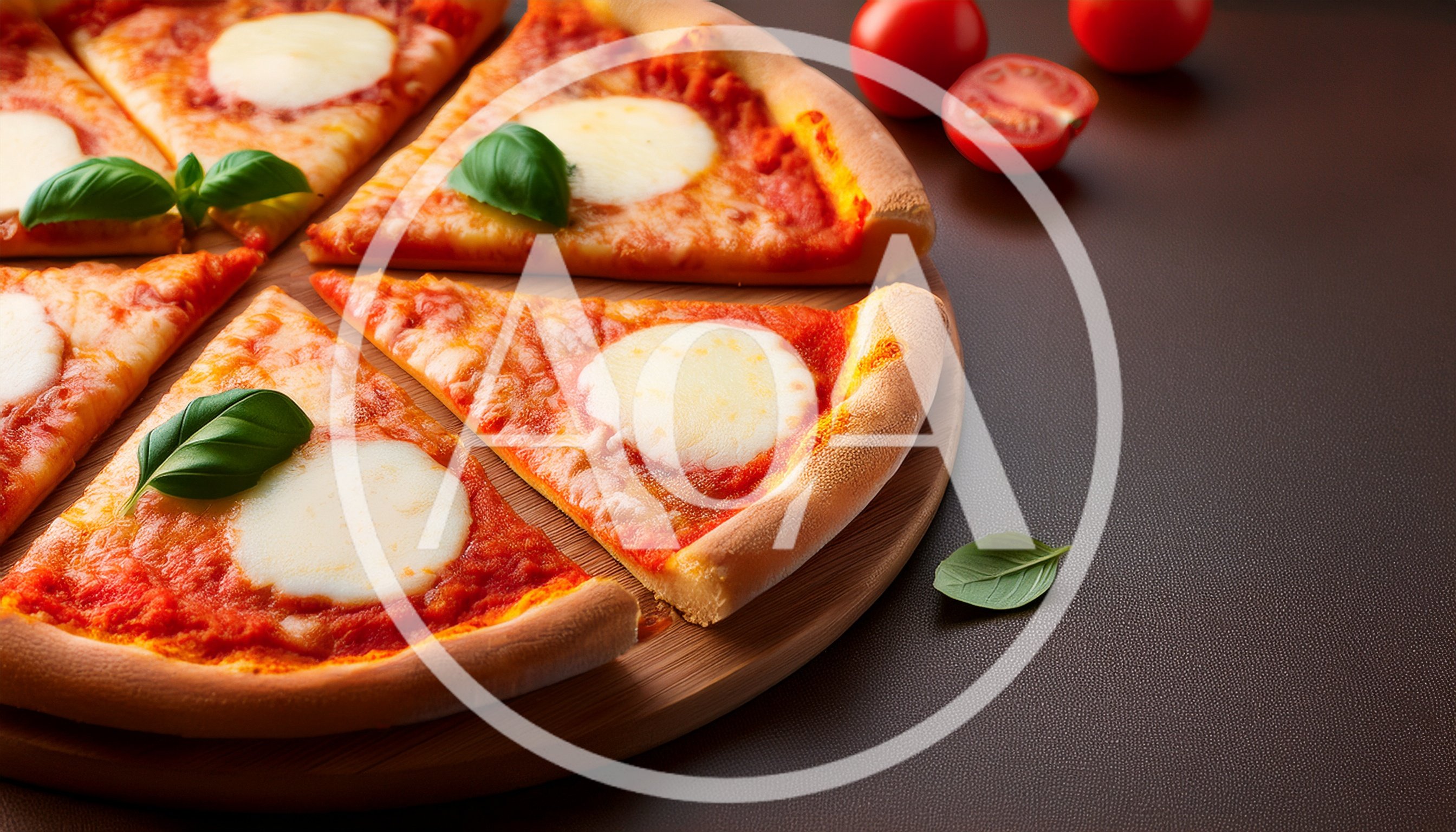 Slices Of Margherita Pizza On A Wooden Board