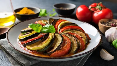 Freshly Prepared Ratatouille Vegetable Dish on Plate