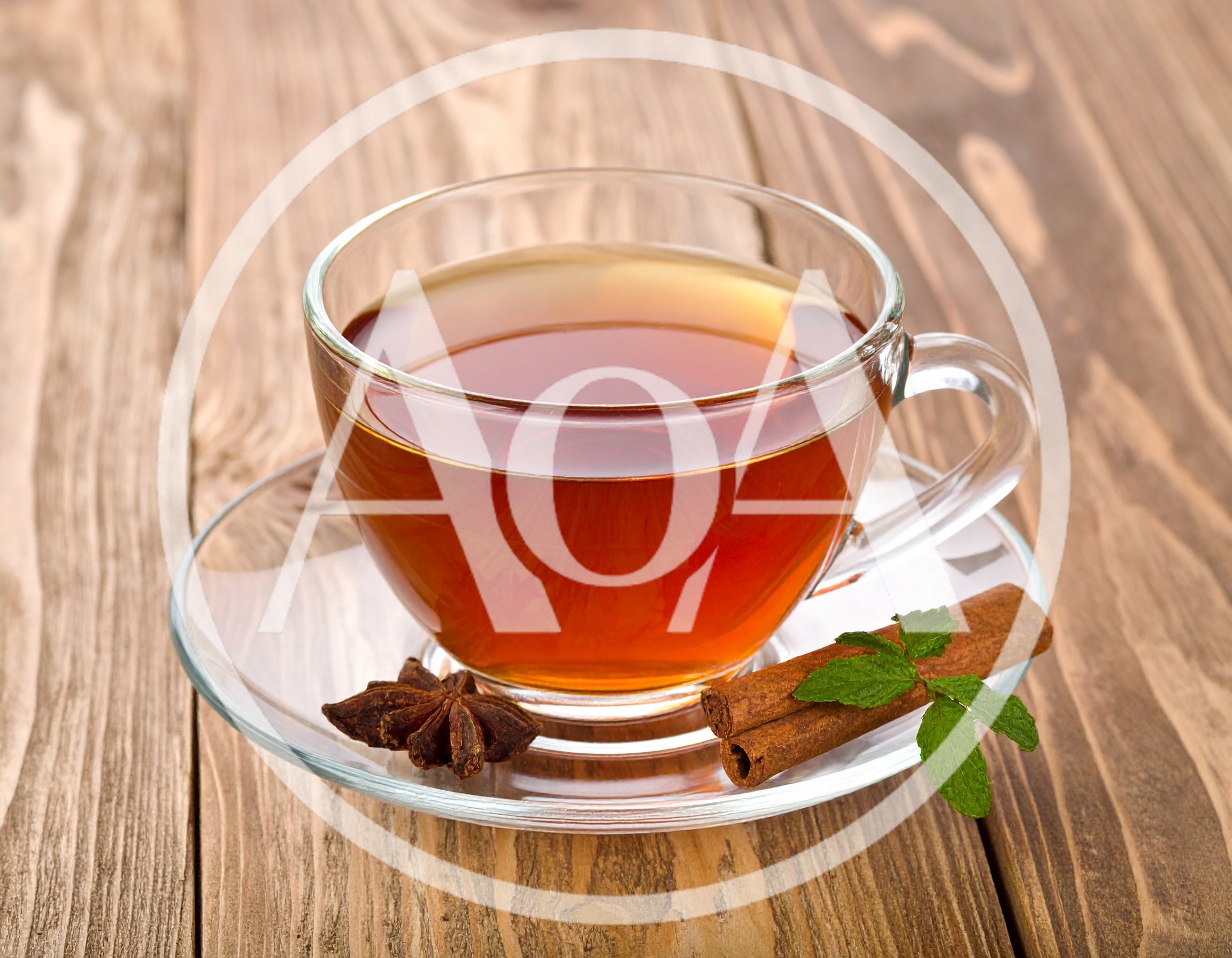 Glass Cup Of Tea With Cinnamon And Star Anise