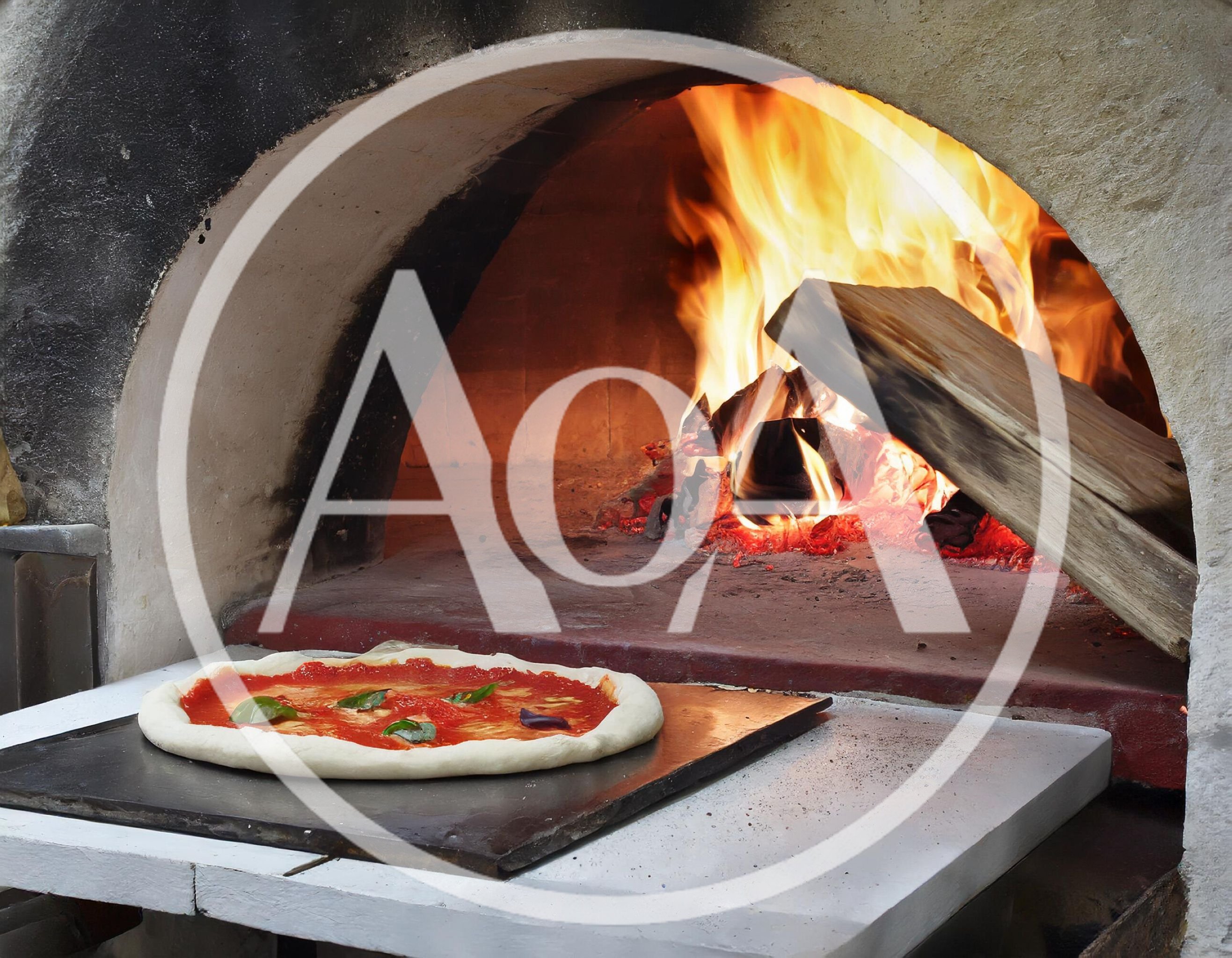 Uncooked Pizza On Peel Before Wood Fired Oven