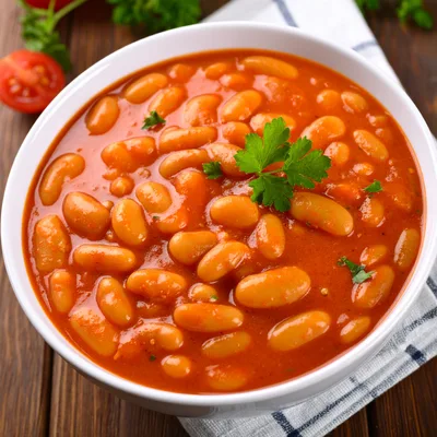 Bowl Of Traditional Baked Beans In Tomato Sauce