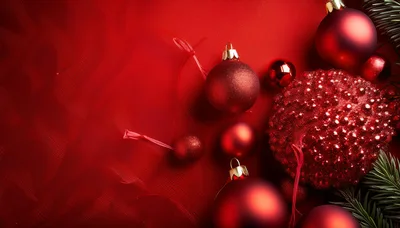 Red Christmas Ornaments On Textured Background