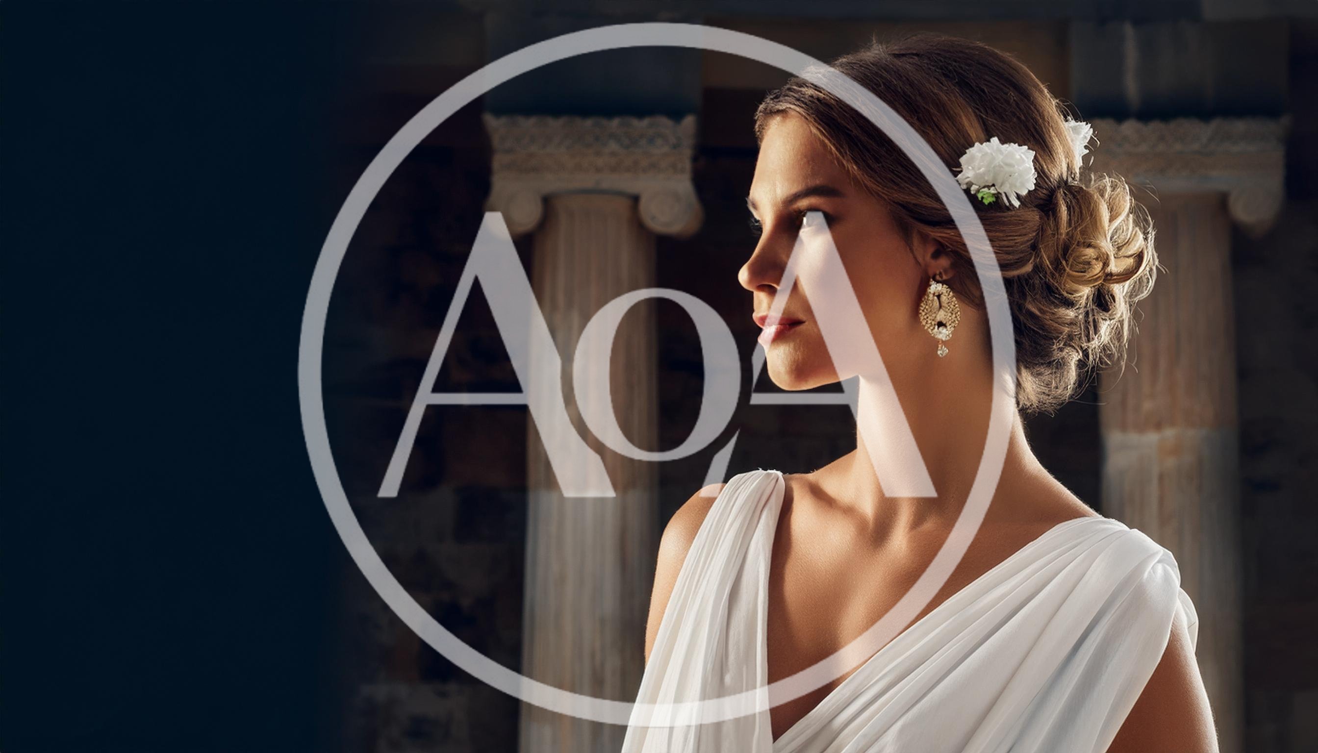 Elegant Woman In Grecian Style Dress And Jewelry