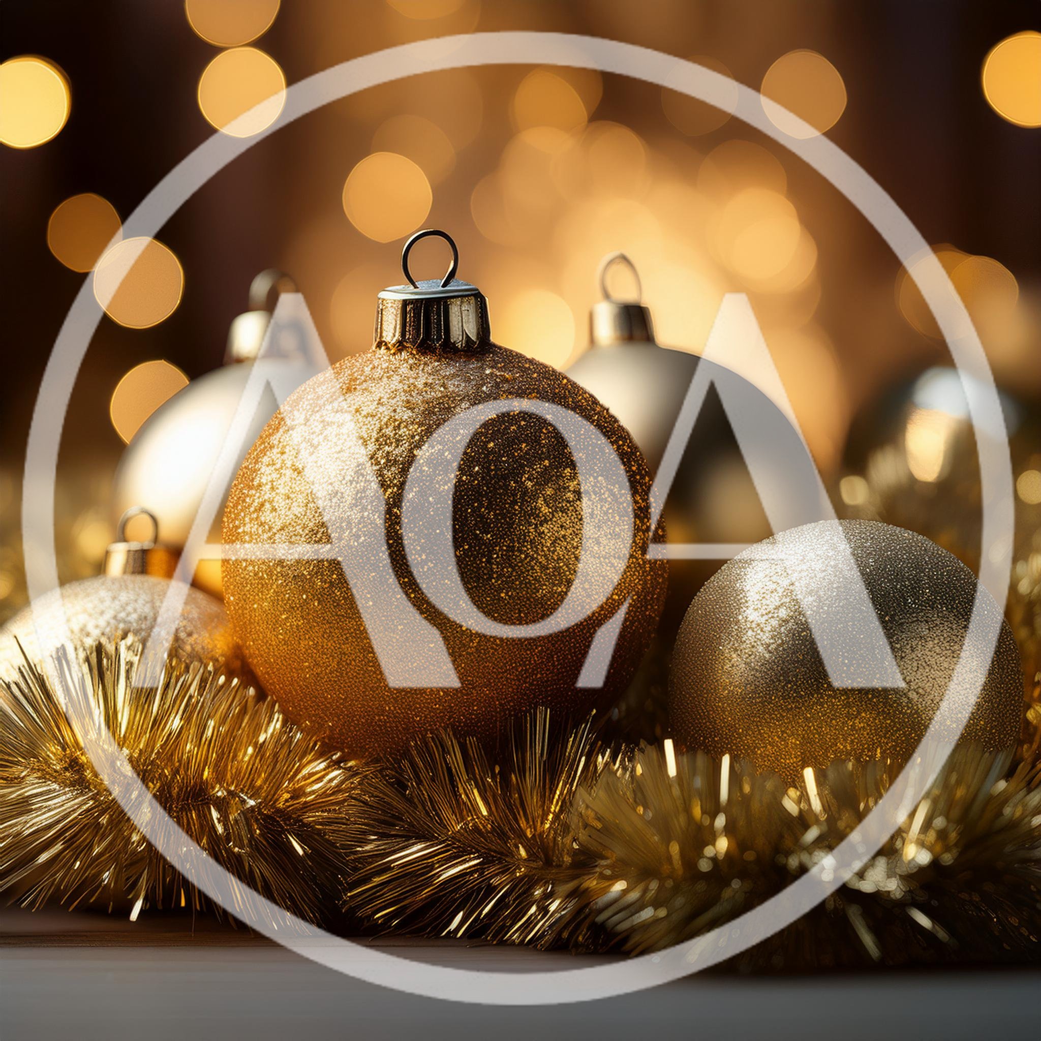 Golden Christmas Ornaments With Glitter And Tinsel