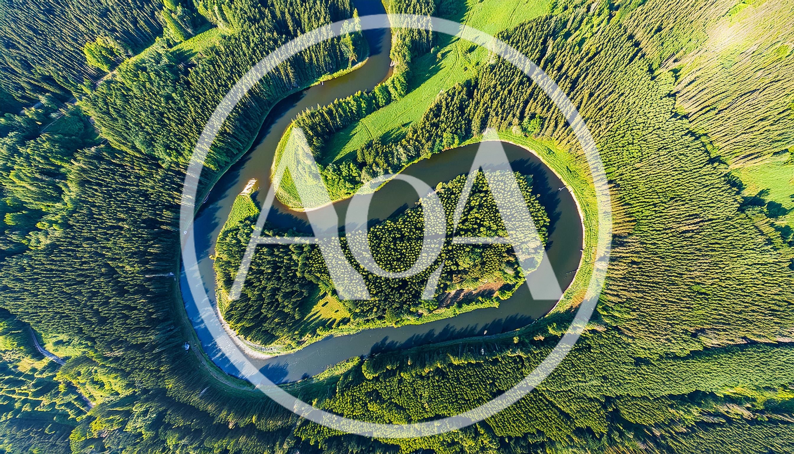 Aerial View Of A Meandering River Through Dense Forest