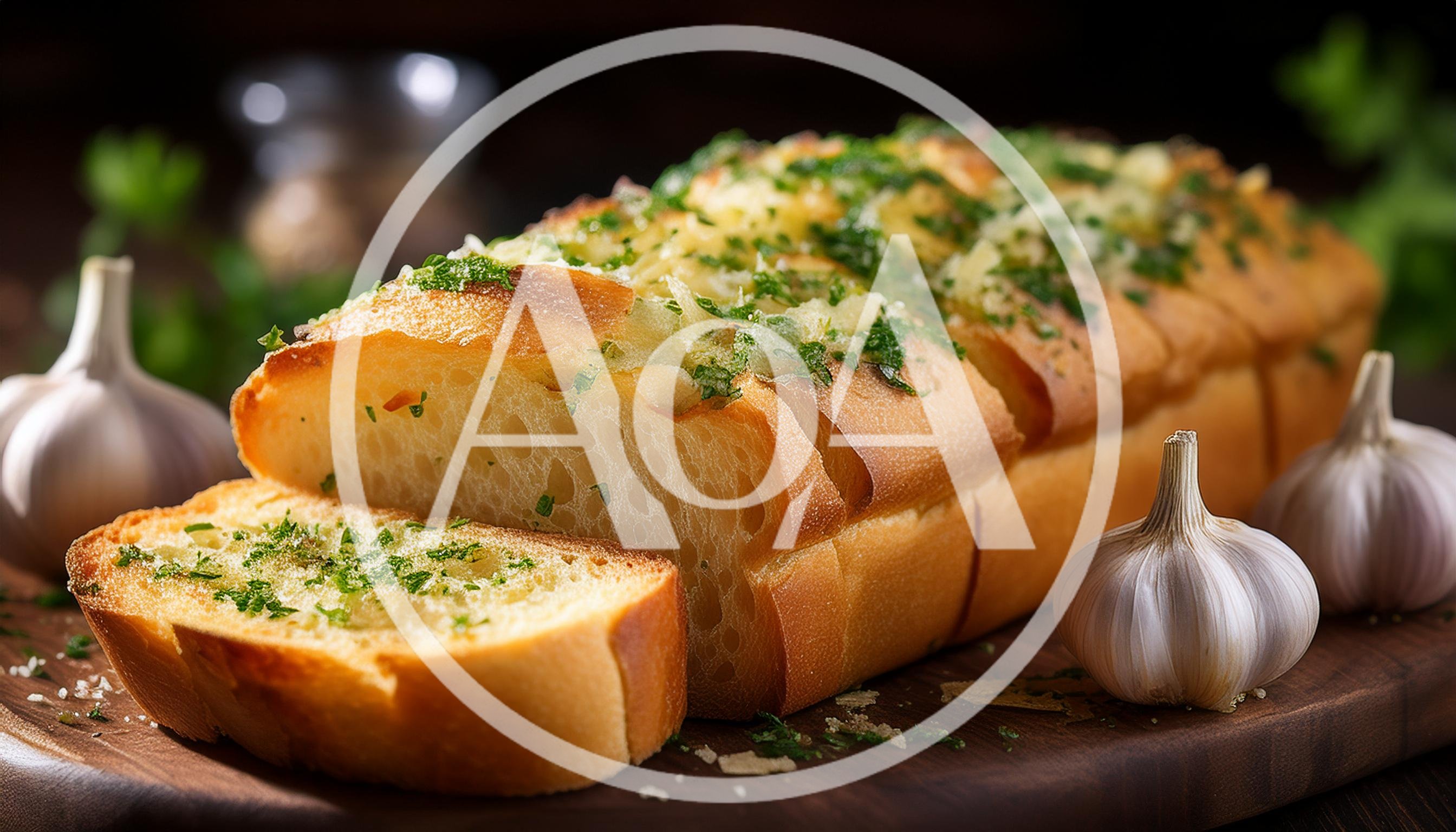 Freshly Baked Garlic Bread Loaf on Wooden Board