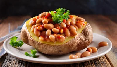 Baked Potato Topped With Beans And Parsley