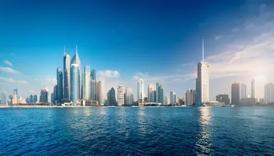 Panoramic View Of Dubai Marina Skyline At Sunset