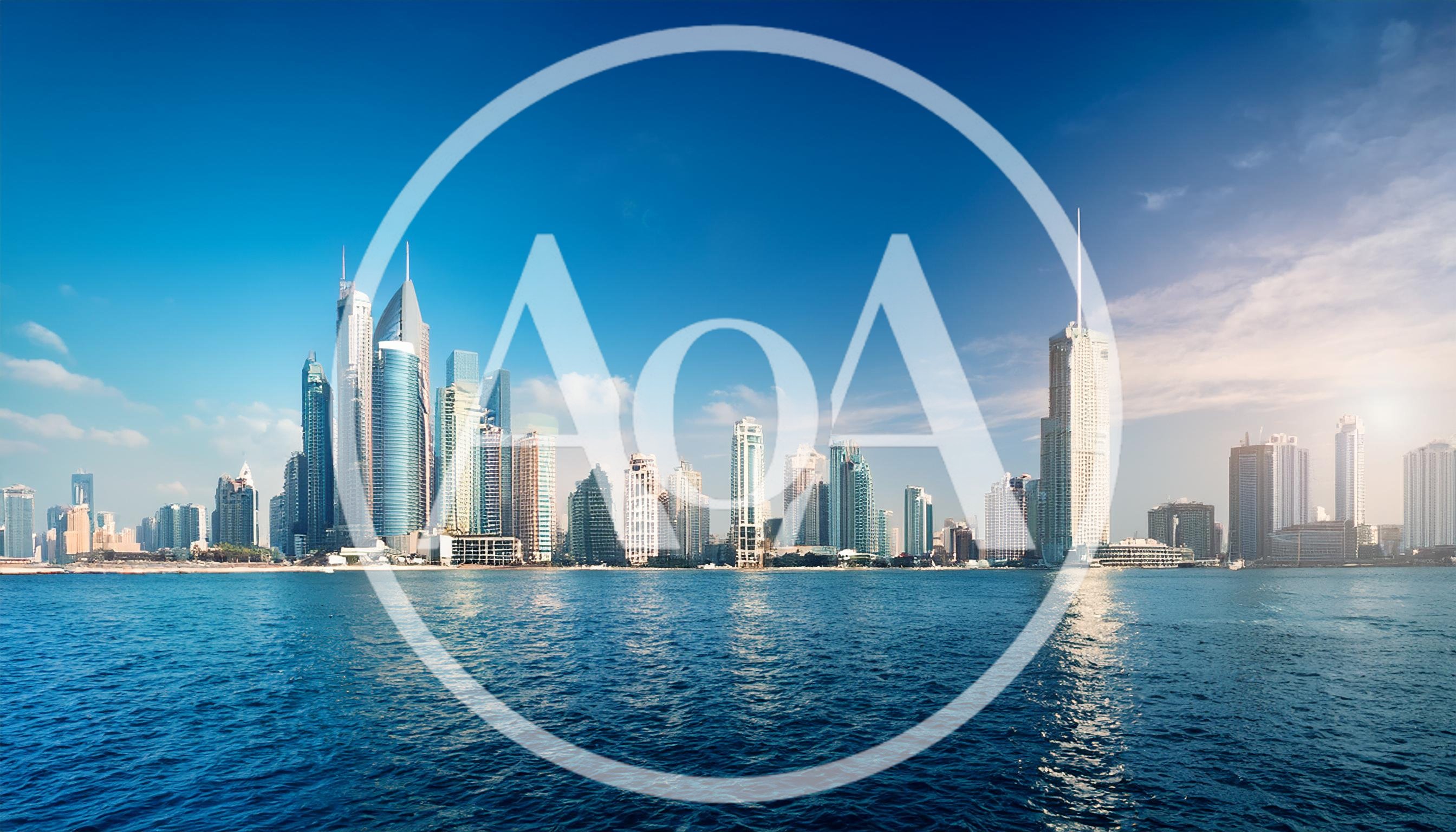 Panoramic View Of Dubai Marina Skyline At Sunset