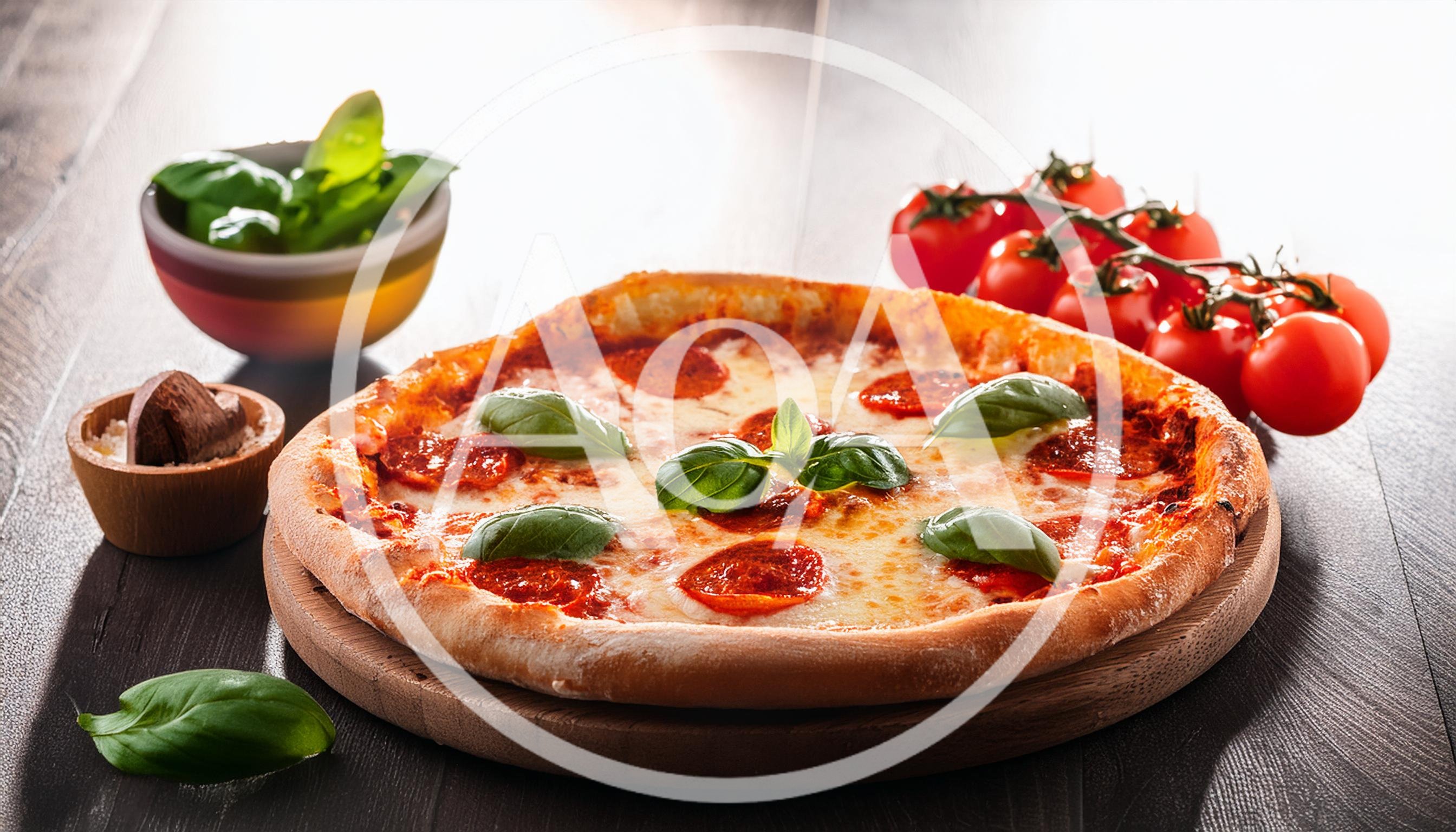 Fresh Pepperoni Pizza With Basil And Tomatoes