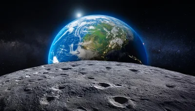 Earth Rising Over The Lunar Surface