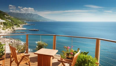 Wooden Terrace Overlooking The Mediterranean Sea