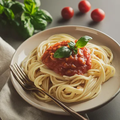 Spaghetti With Tomato Sauce And Fresh Basil