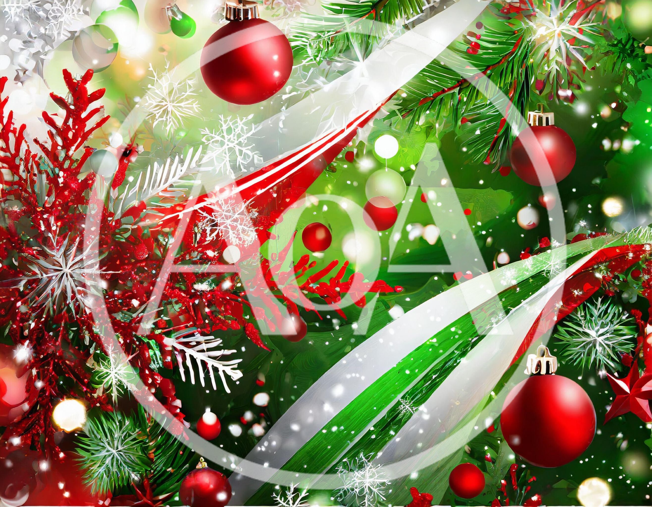 Festive Christmas Background With Red Ornaments And Snowflakes