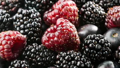 Fresh Ripe Raspberries And Blackberries Close Up