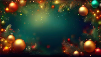 Christmas Ornament Border With Golden Baubles And Pine Branches