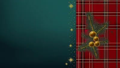 Christmas Background With Plaid Pattern And Pine Branches