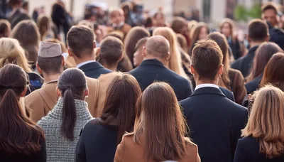 Crowd Of People Walking Together In Formal Attire