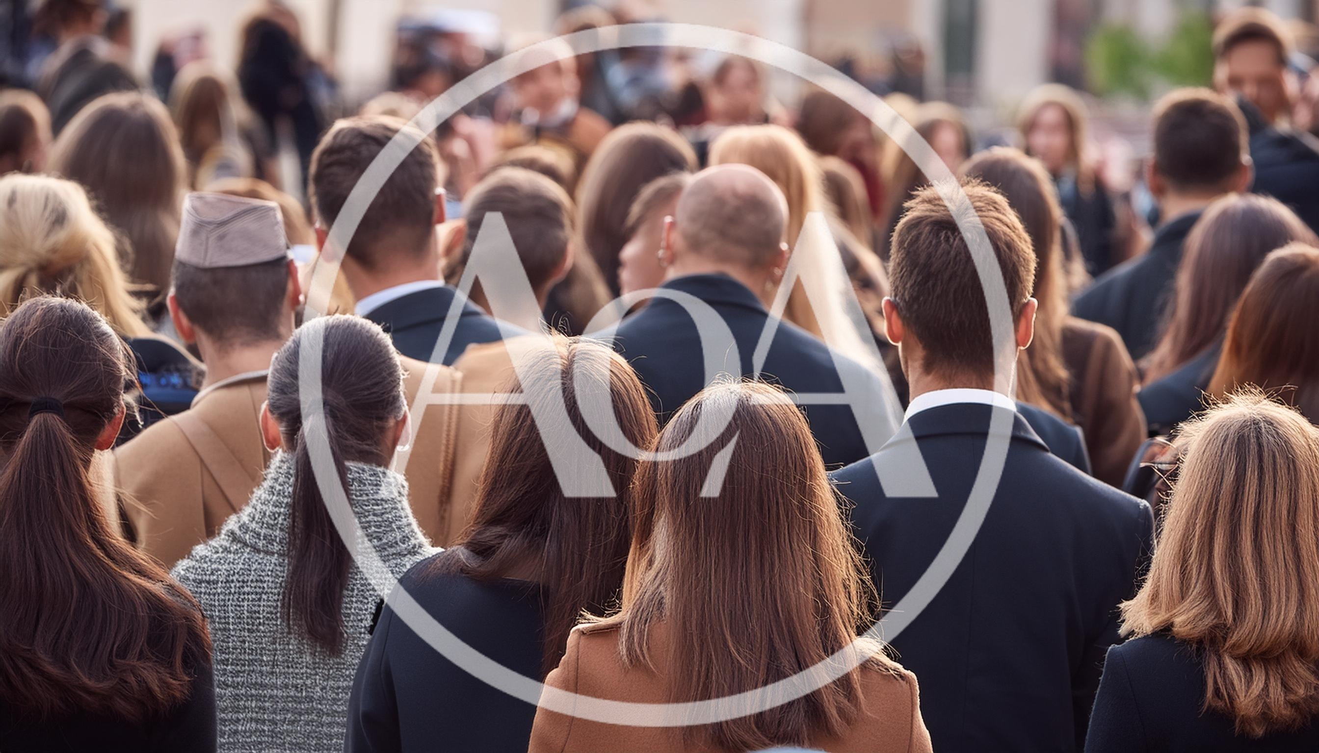 Crowd Of People Walking Together In Formal Attire