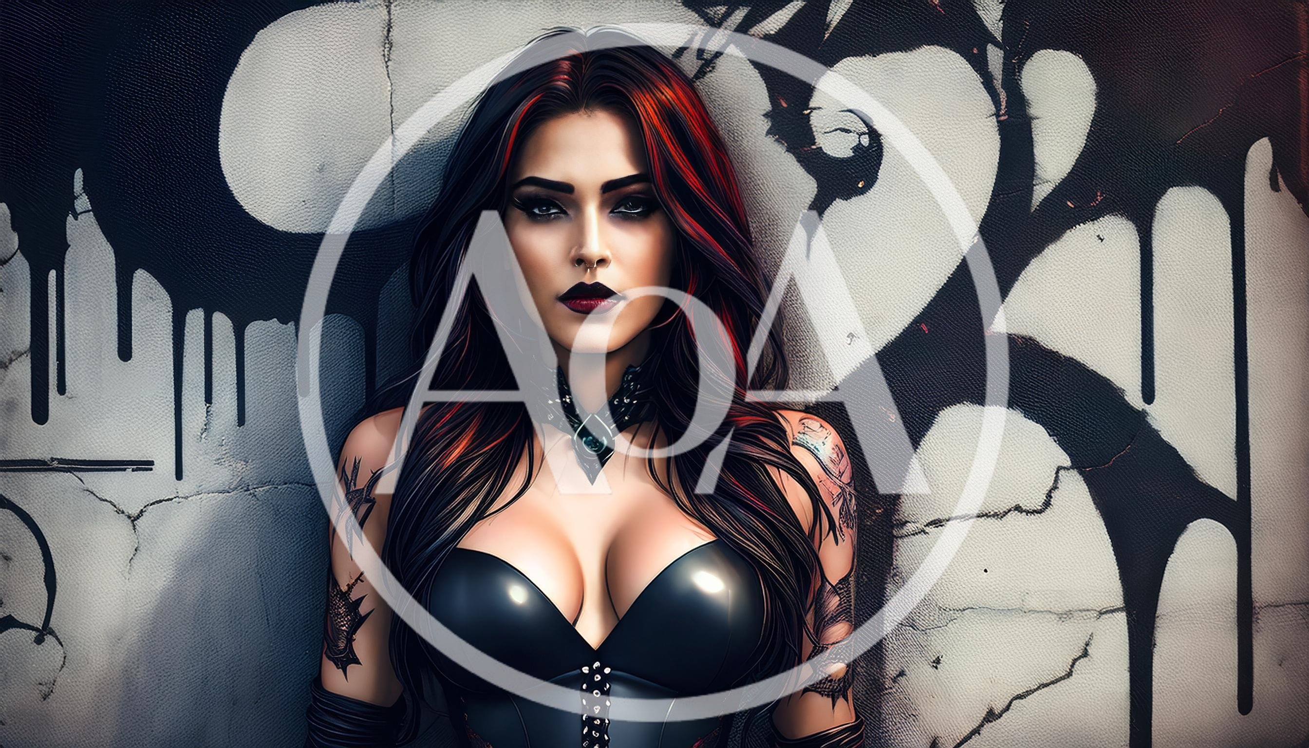 Portrait Of A Gothic Woman With Tattoos And Dark Makeup