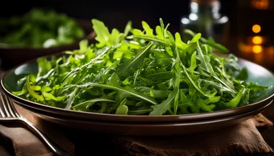 Fresh Arugula Salad Served on a Ceramic Plate