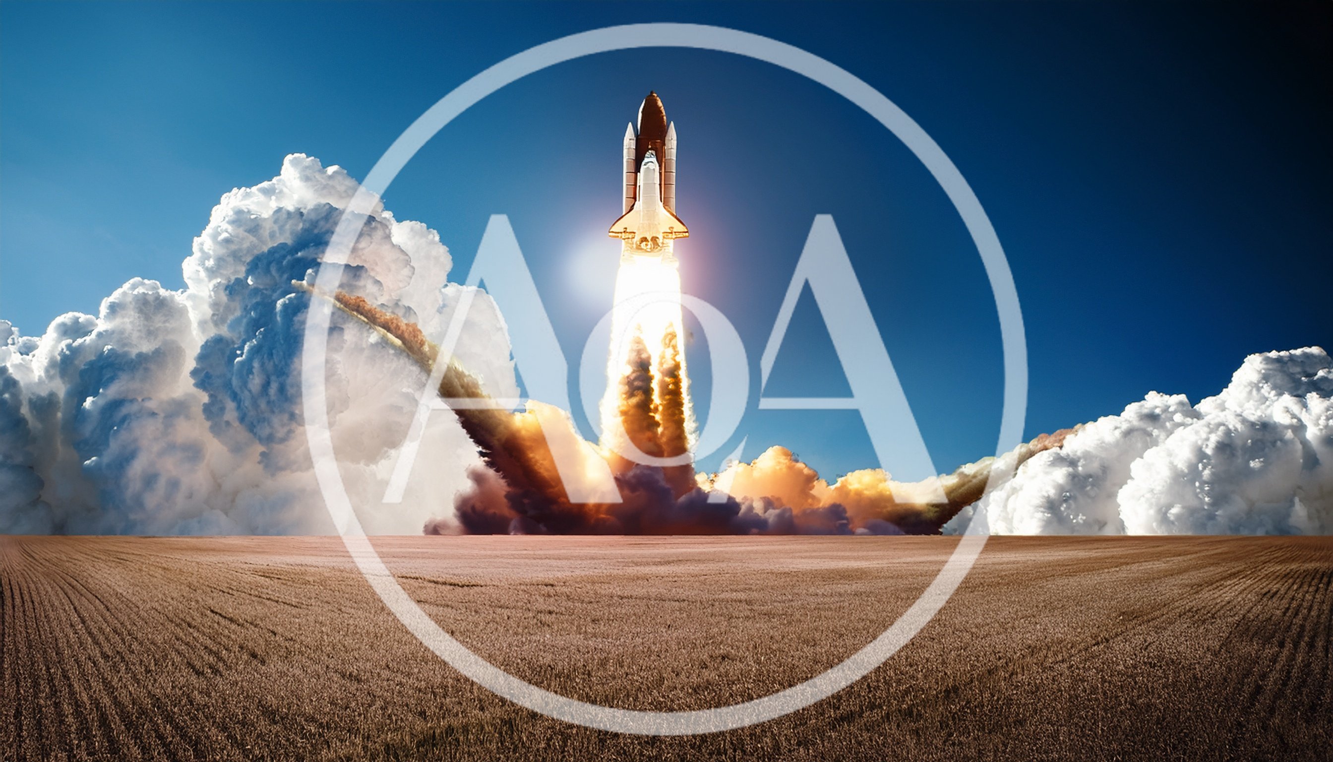 Space Shuttle Launching Over A Golden Wheat Field