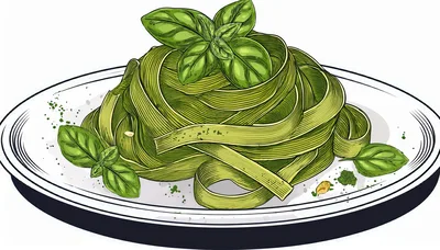 Hand Drawn Illustration Of Green Pesto Pasta