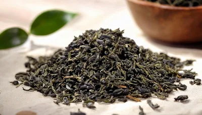 Dried Green Tea Leaves Pile