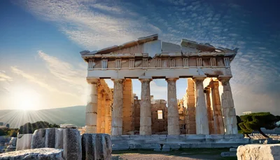 The Parthenon Temple Ruins At Sunset In Athens