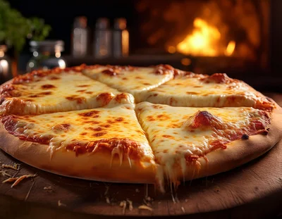 Freshly Baked Cheese Pizza On Wooden Board