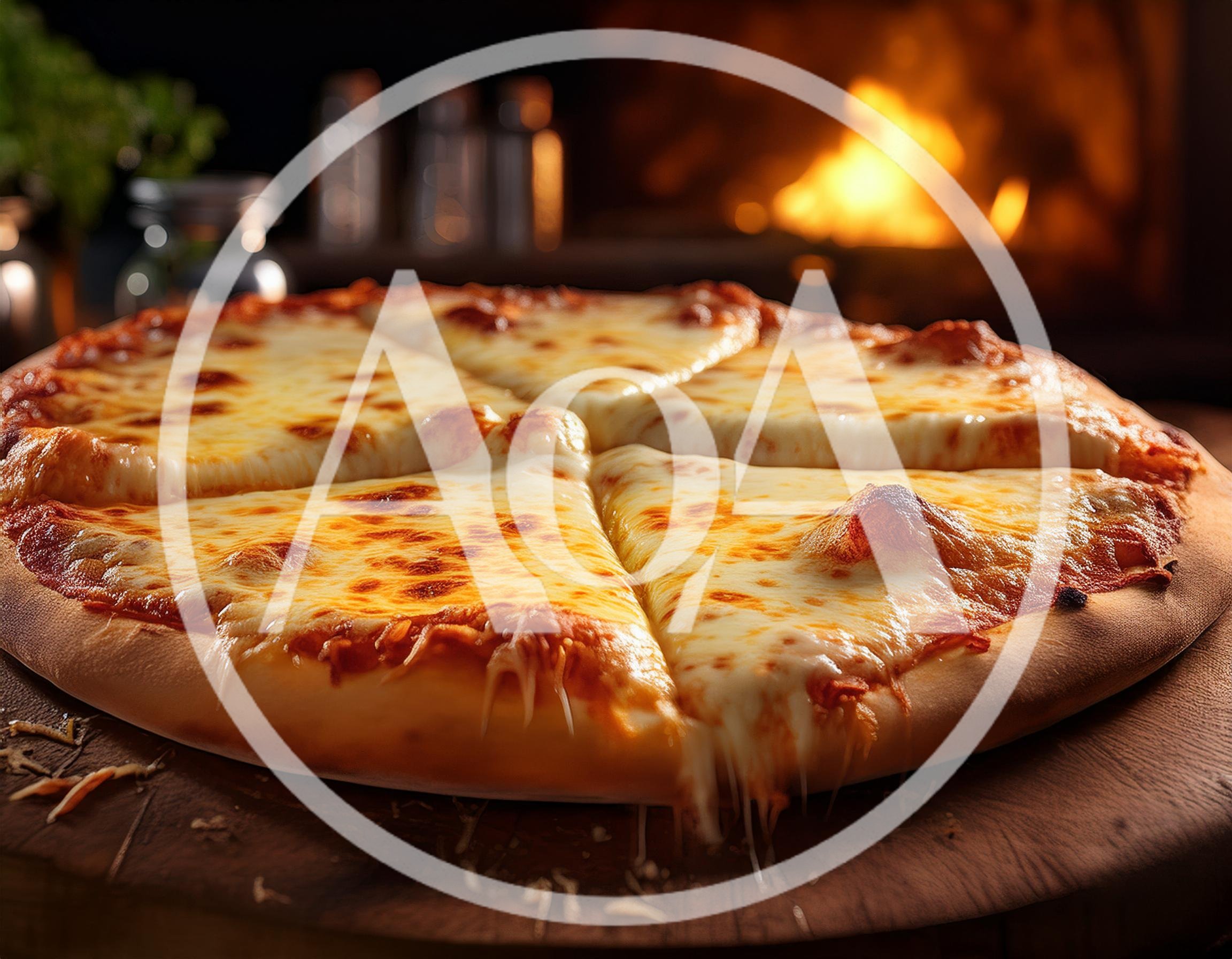 Freshly Baked Cheese Pizza On Wooden Board