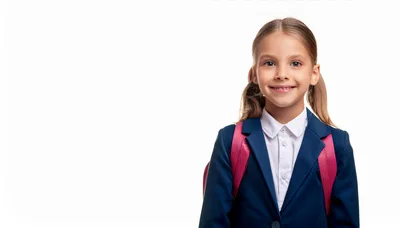 Smiling Schoolgirl Wearing Uniform and Backpack