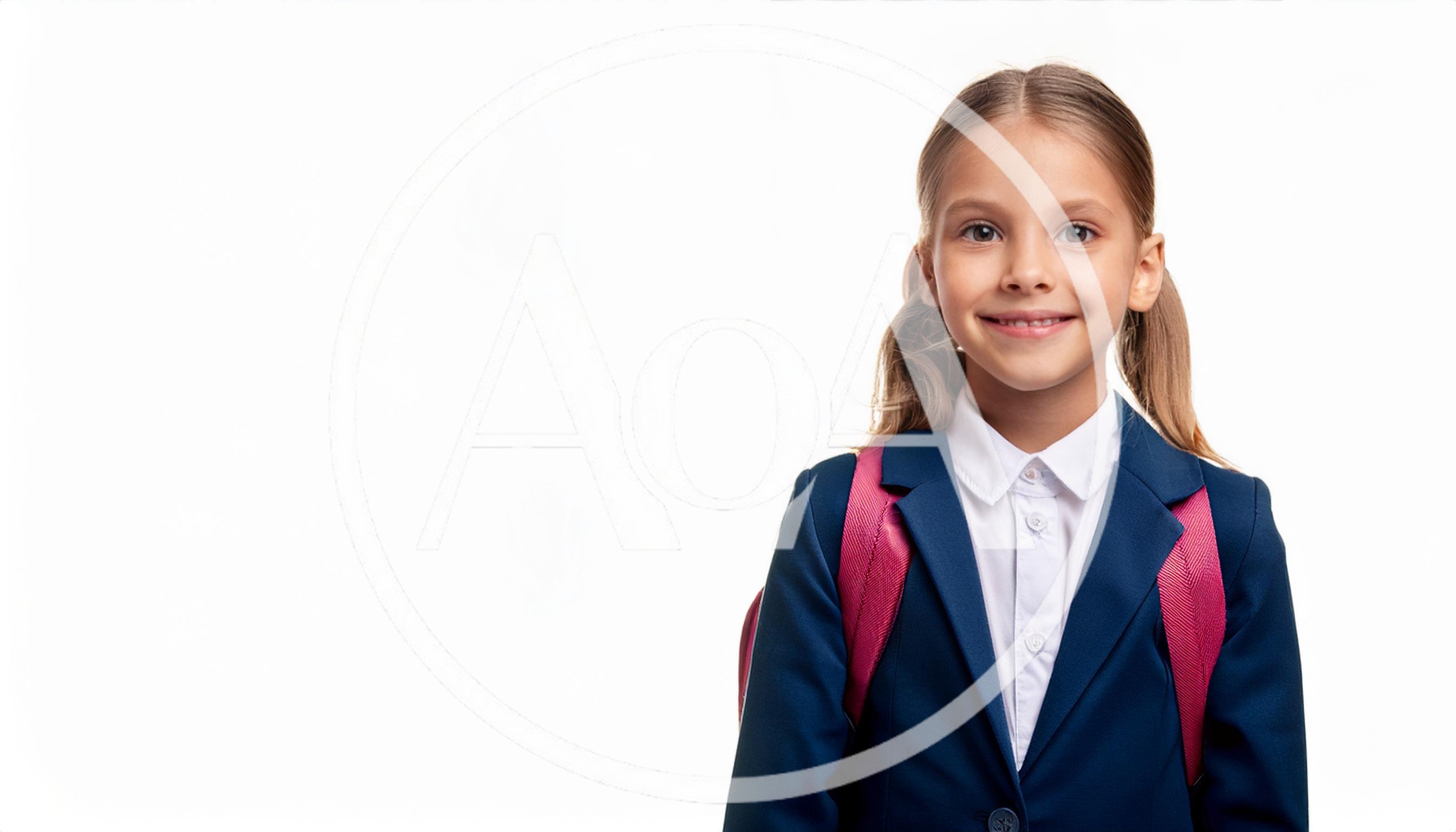 Smiling Schoolgirl Wearing Uniform and Backpack