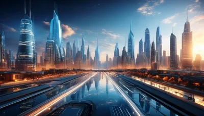 Futuristic Cityscape With Glowing Skyscrapers And Light Trails