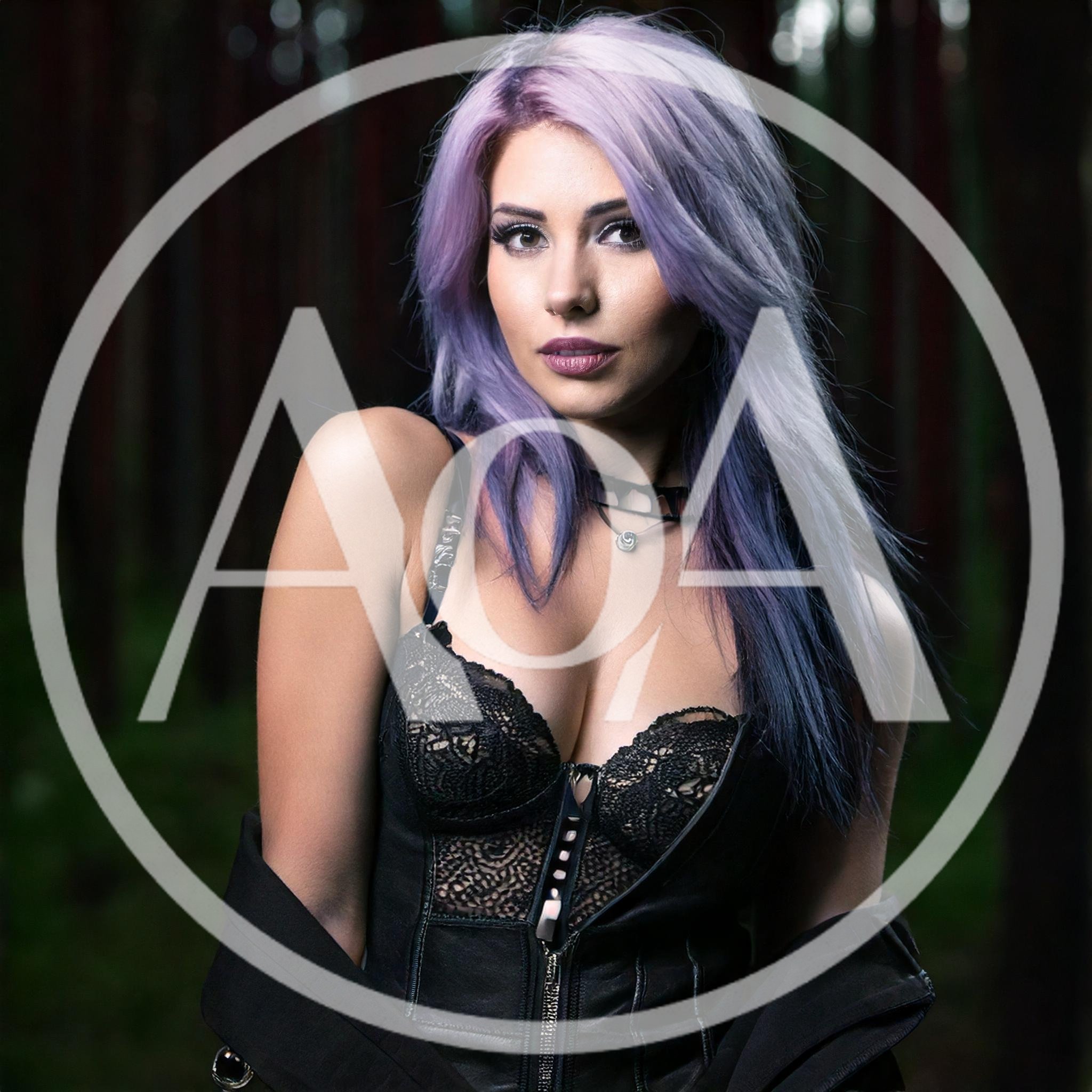 Portrait Of A Woman With Purple Hair In Forest
