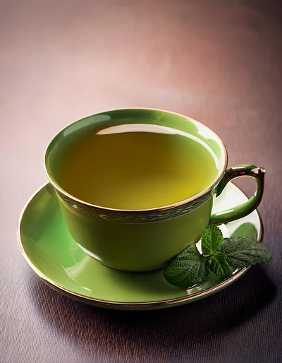 Green Tea Cup With Fresh Mint Leaves