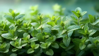 Fresh Green Mint Leaves Growing In A Garden