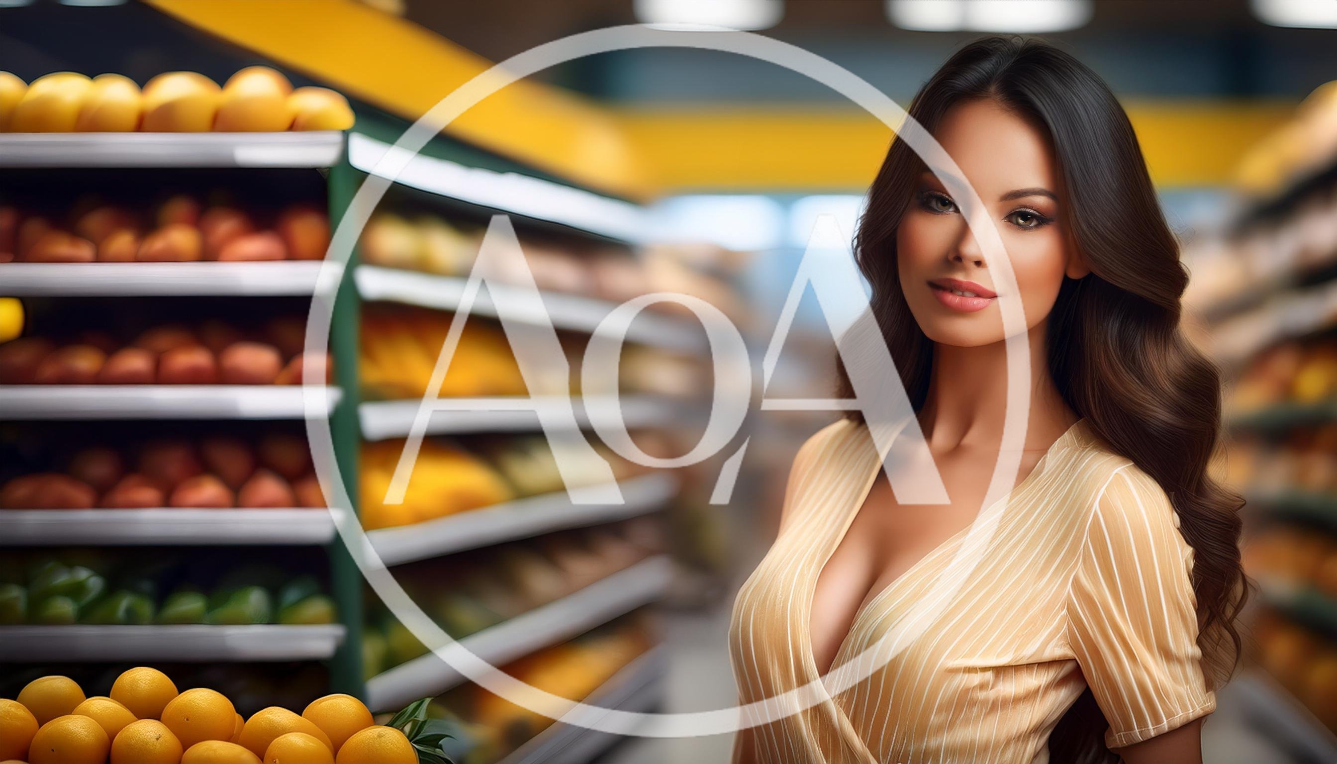 Beautiful Woman Shopping For Fresh Fruit In Grocery Store