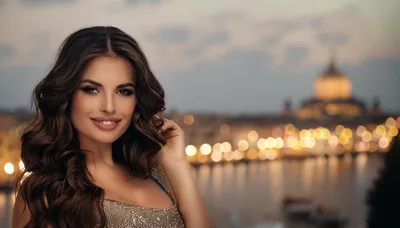 Beautiful Woman Smiling At Sunset In Rome